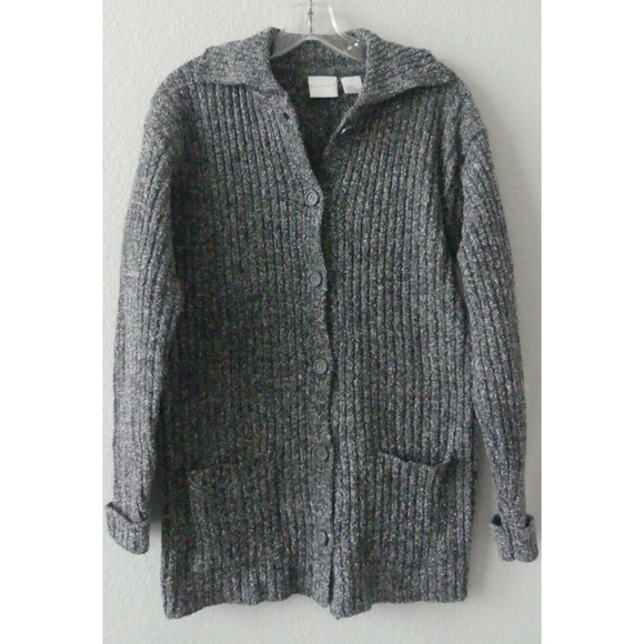 Vtg Partners Tweed Button Front Cardigan Pockets Oversize Size Small - Picture 2 of 9
